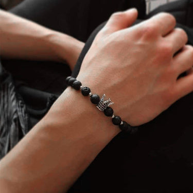 Man Bracelet - Men’s Beaded Bracelets - White Gold Crown with Volcanic Stones Bracelet - Men’s Bracelet Bracelet Brother & Sisters